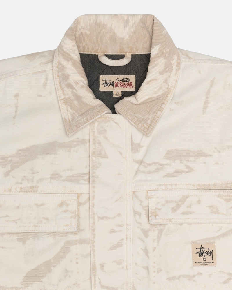 Stüssy Shop Jacket Distressed Canvas Long Sleeve Outerwear Unisex Khaki | RY27-M0-GC