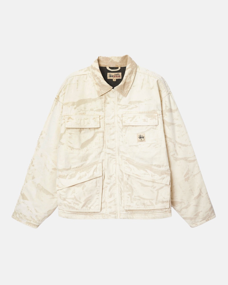 Stüssy Shop Jacket Distressed Canvas Long Sleeve Outerwear Unisex Khaki | RY27-M0-GC