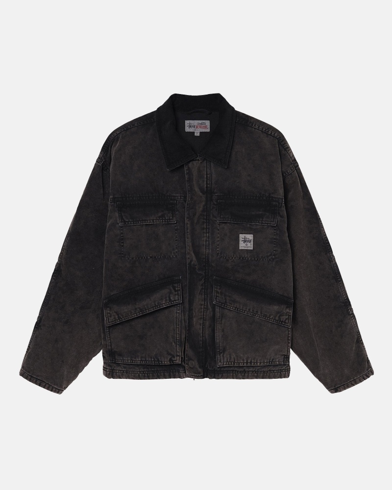 Stüssy Shop Jacket Washed Canvas Long Sleeve Outerwear Unisex Zwart | MN40-S7-ZN