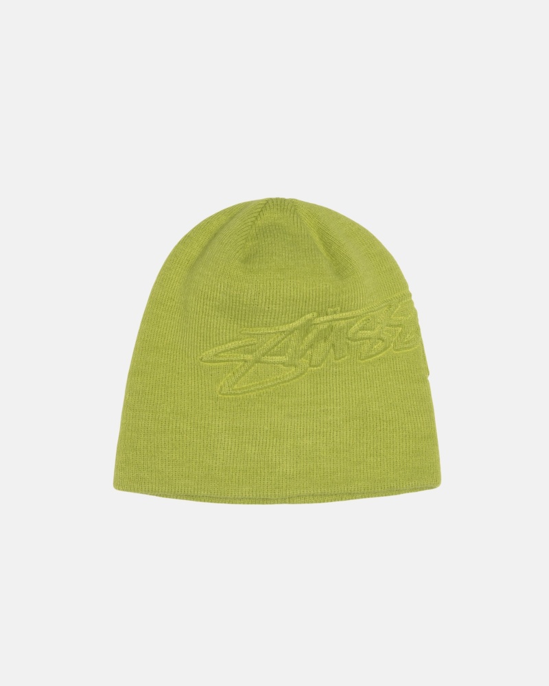 Stüssy Skullcap Embossed Smooth Stock Muts Unisex Lime | SJ70-T6-DH