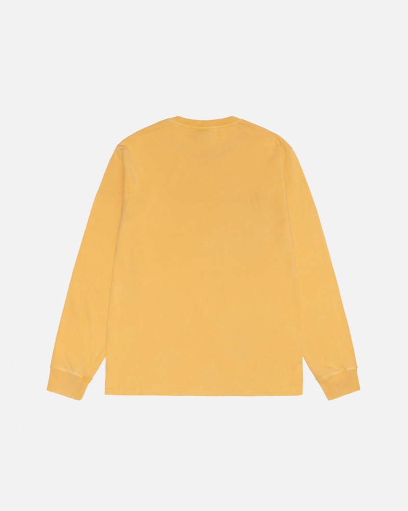 Stüssy Small Stock LS Tee Pigment Dyed Long Sleeve T-Shirt Unisex Honey | ZA32-Y2-KK