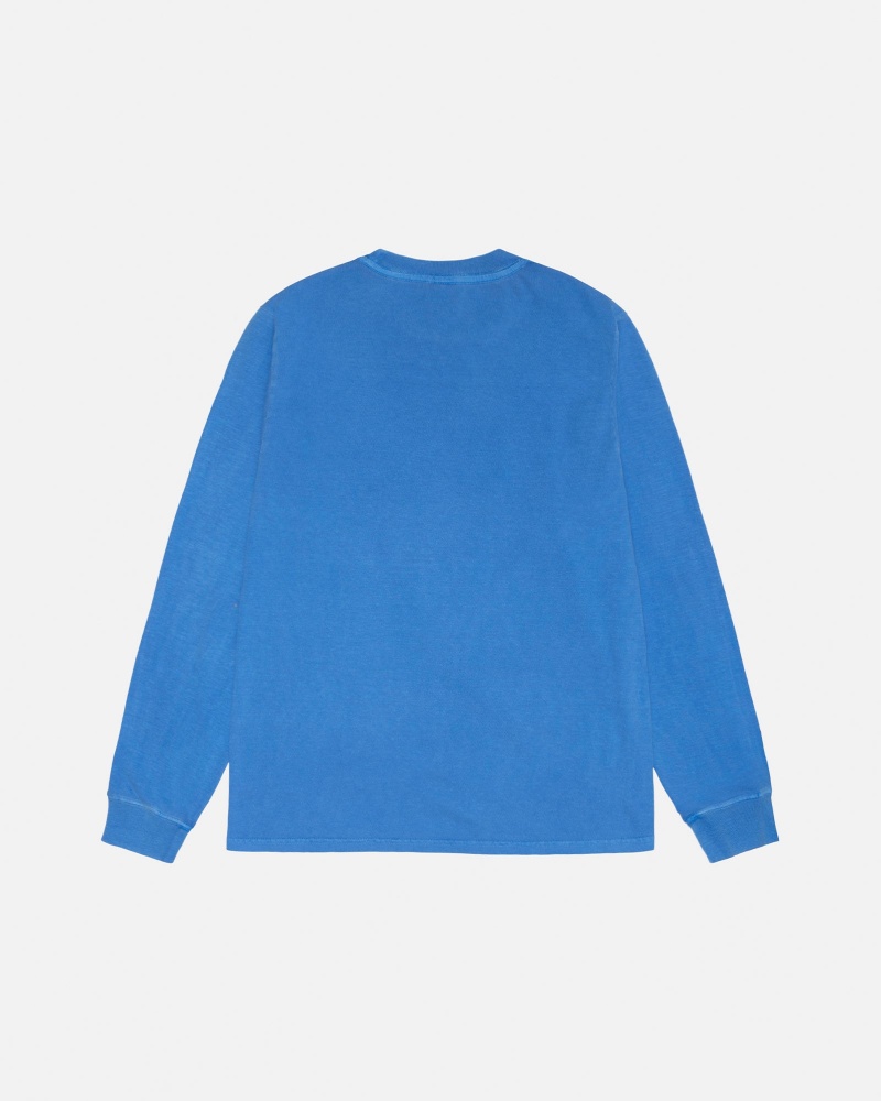 Stüssy Small Stock LS Tee Pigment Dyed Long Sleeve T-Shirt Unisex Blauw | SY67-Z8-HJ