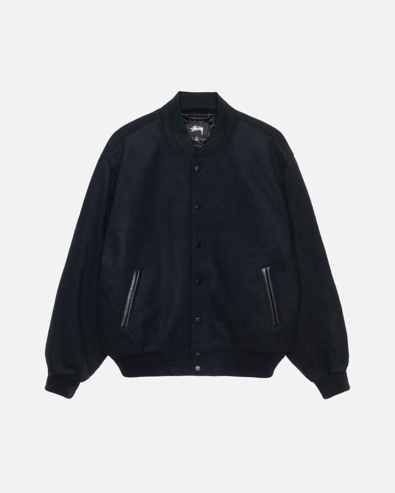 Stüssy Sport Melton Varsity Jacket Long Sleeve Outerwear Unisex Zwart | WW16-F6-EC