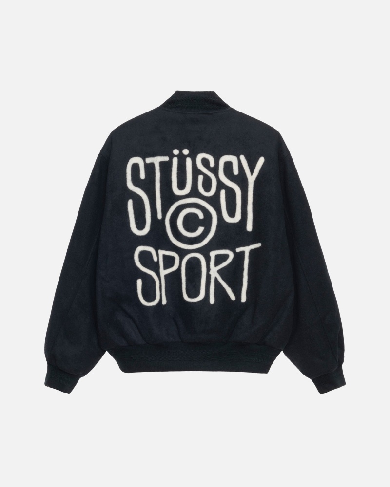 Stüssy Sport Melton Varsity Jacket Long Sleeve Outerwear Unisex Zwart | WW16-F6-EC