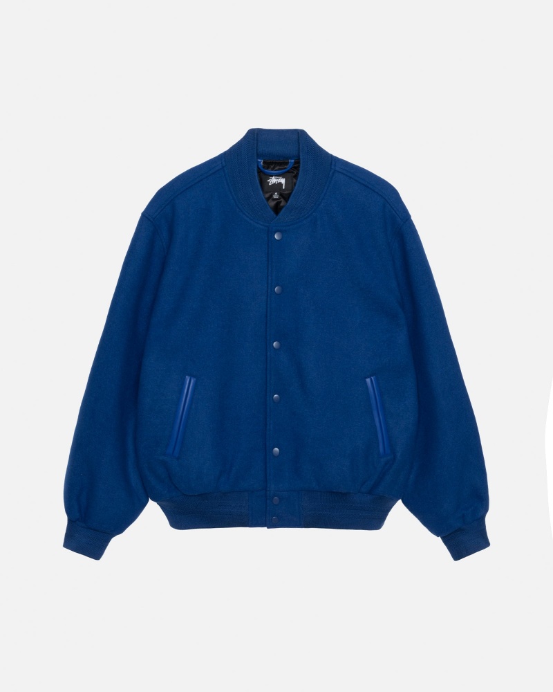 Stüssy Sport Melton Varsity Jacket Long Sleeve Outerwear Unisex Koningsblauw | IL08-A7-OS