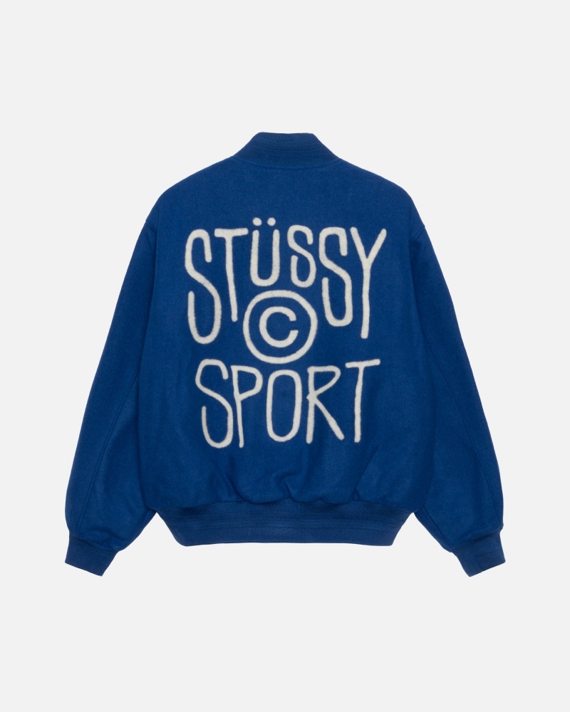 Stüssy Sport Melton Varsity Jacket Long Sleeve Outerwear Unisex Koningsblauw | IL08-A7-OS