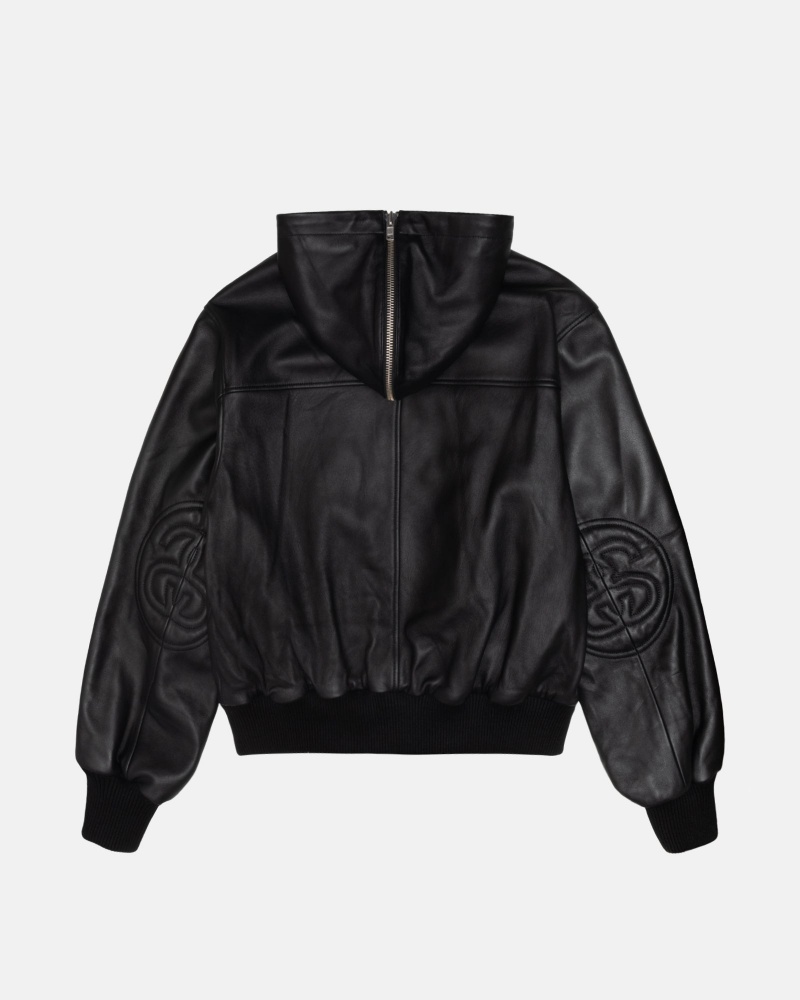 Stüssy Ss Link Leren Bomber Long Sleeve Outerwear Unisex Zwart | OA39-S0-DD