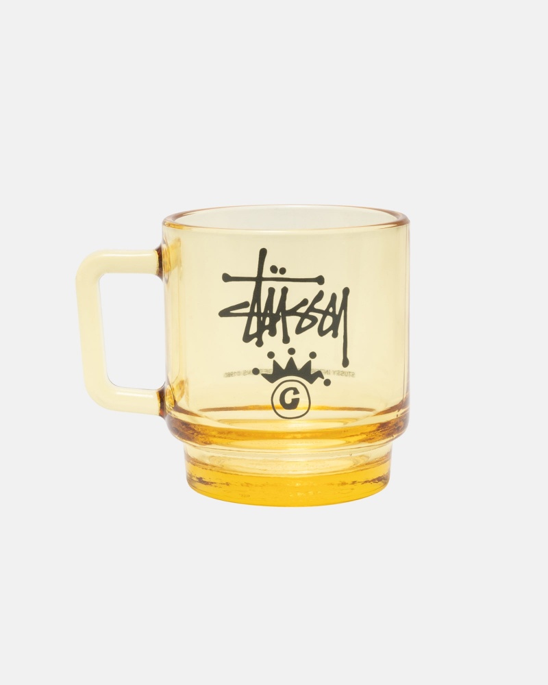 Stüssy Stock Crown Logo Glass Mug Novelty Home Unisex Amber | VN37-Y5-KJ