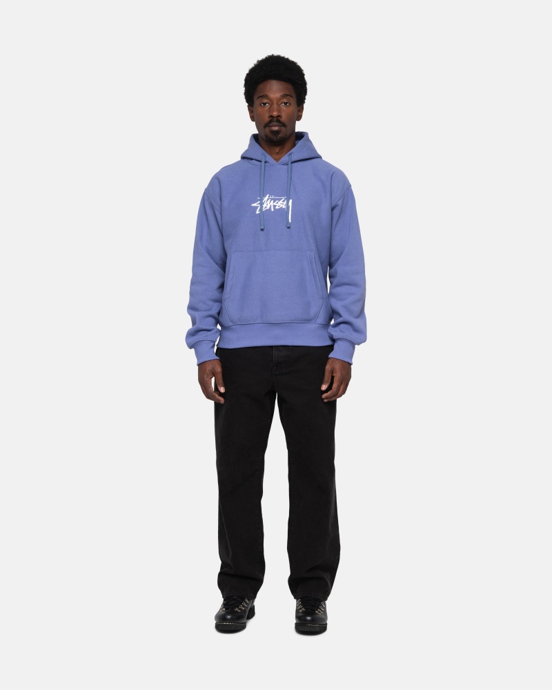 Stüssy Stock Logo Applique Hoodie Long Sleeve Sweatshirt Unisex Storm | AG76-U8-MN