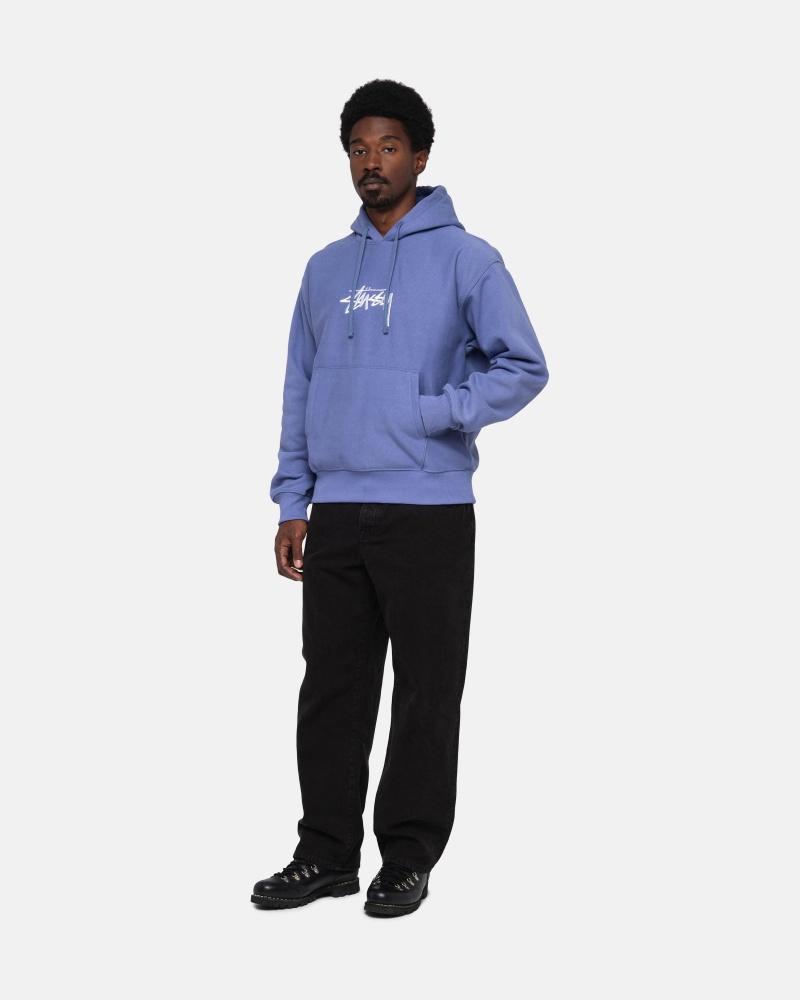 Stüssy Stock Logo Applique Hoodie Long Sleeve Sweatshirt Unisex Storm | AG76-U8-MN