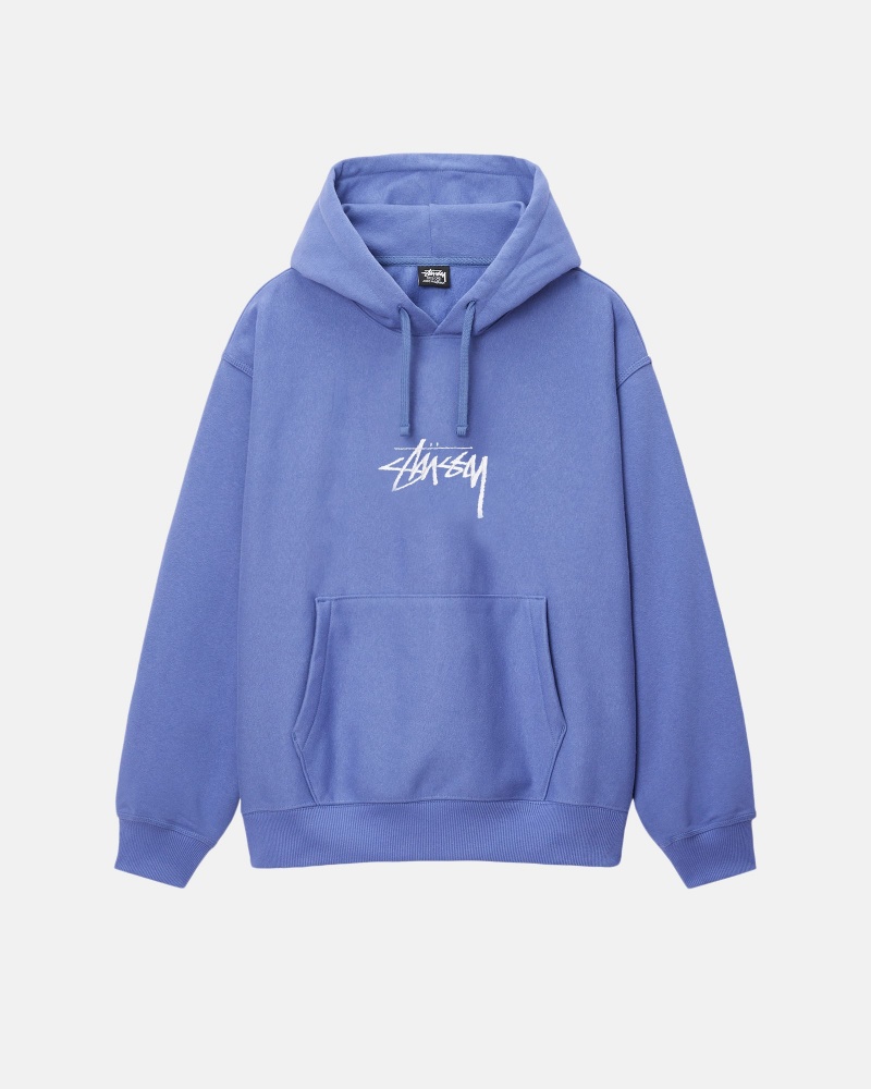 Stüssy Stock Logo Applique Hoodie Long Sleeve Sweatshirt Unisex Storm | AG76-U8-MN