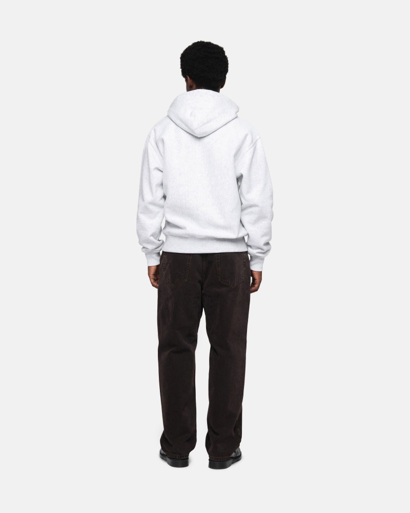 Stüssy Stock Logo Applique Hoodie Long Sleeve Sweatshirt Unisex Ash Heather/White | UR58-U3-NJ