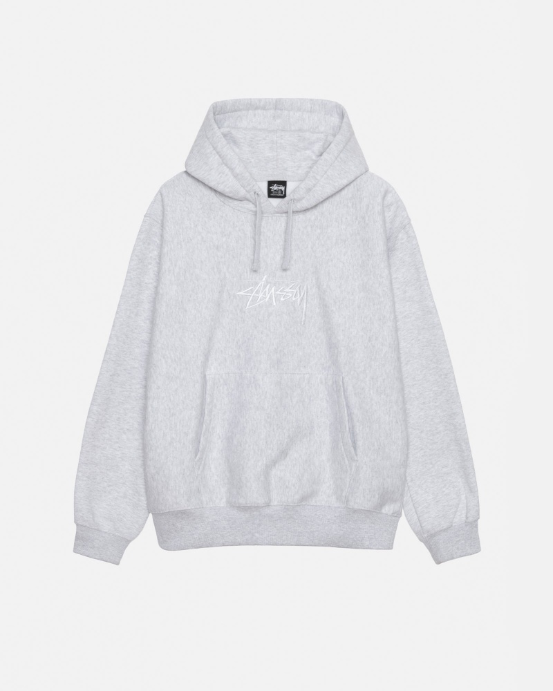 Stüssy Stock Logo Applique Hoodie Long Sleeve Sweatshirt Unisex Ash Heather | VM27-G3-NV