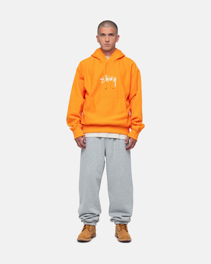 Stüssy Stock Logo Applique Hoodie Long Sleeve Sweatshirt Unisex Tangerine | ZO74-D9-TU