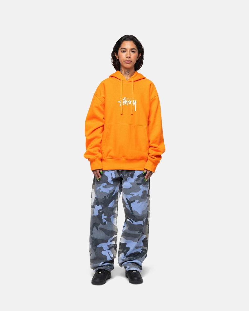 Stüssy Stock Logo Applique Hoodie Long Sleeve Sweatshirt Unisex Tangerine | ZO74-D9-TU