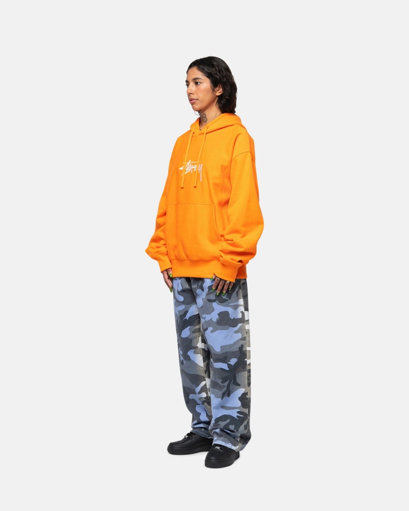 Stüssy Stock Logo Applique Hoodie Long Sleeve Sweatshirt Unisex Tangerine | ZO74-D9-TU