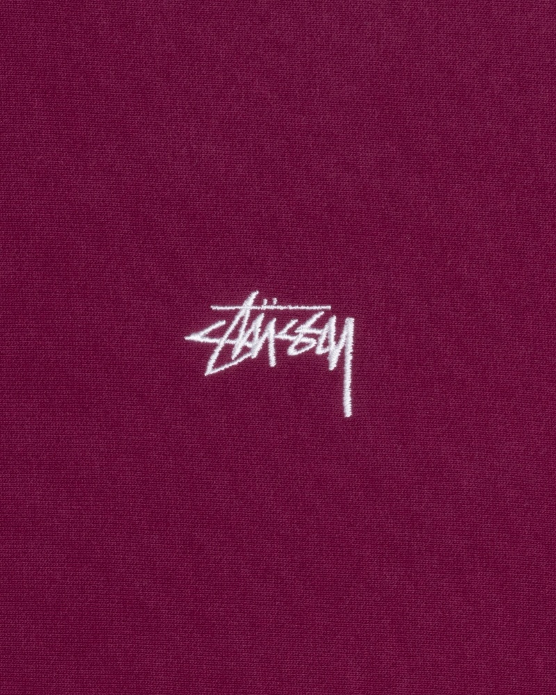 Stüssy Stock Logo Crew Long Sleeve Sweatshirt Unisex Bordeaux | TI25-Q0-AJ