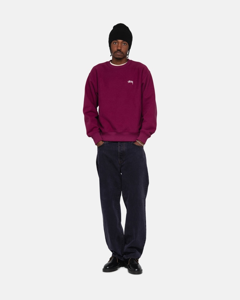 Stüssy Stock Logo Crew Long Sleeve Sweatshirt Unisex Bordeaux | TI25-Q0-AJ