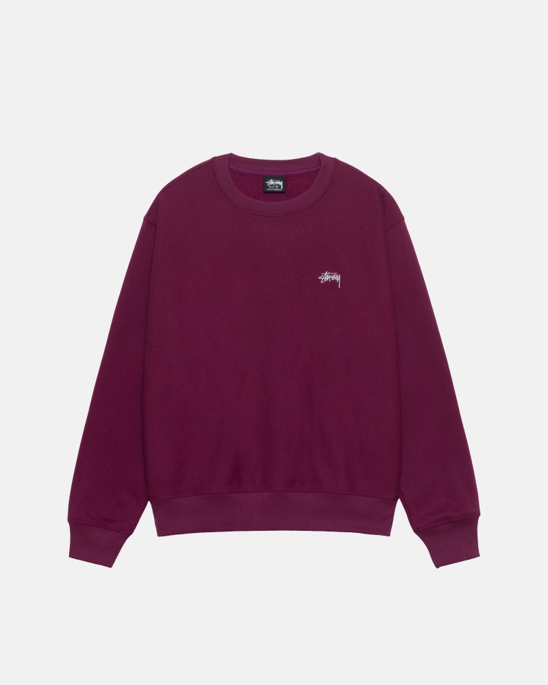 Stüssy Stock Logo Crew Long Sleeve Sweatshirt Unisex Bordeaux | TI25-Q0-AJ