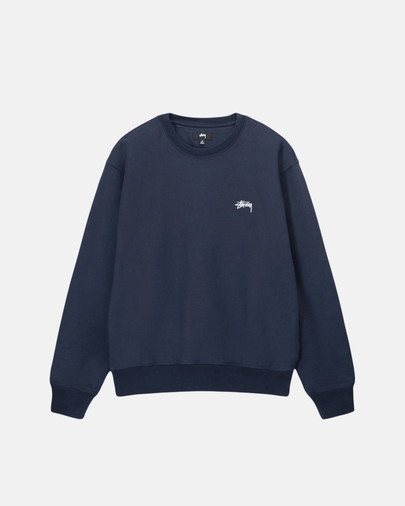 Stüssy Stock Logo Crew Long Sleeve Sweatshirt Unisex Donkerblauw | RU47-P4-CP