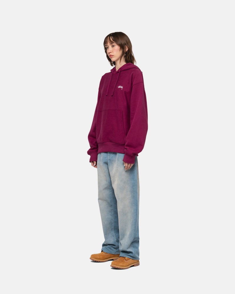 Stüssy Stock Logo Hoodie Long Sleeve Sweatshirt Unisex Bordeaux | WQ40-X0-KR