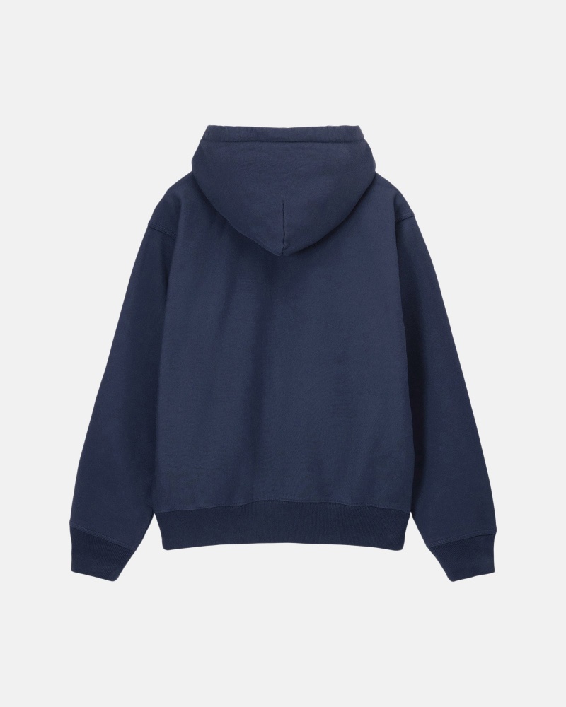 Stüssy Stock Logo Zip Hoodie Long Sleeve Sweatshirt Unisex Donkerblauw | HH00-Y4-NH