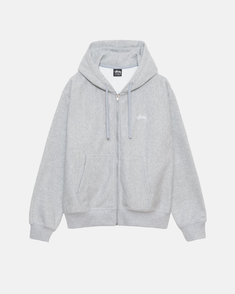 Stüssy Stock Logo Zip Hoodie Long Sleeve Sweatshirt Unisex Grijs | KE00-C0-RZ