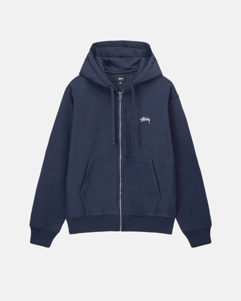 Stüssy Stock Logo Zip Hoodie Long Sleeve Sweatshirt Unisex Donkerblauw | GO65-J5-WB