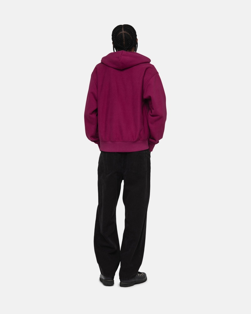 Stüssy Stock Logo Zip Hoodie Long Sleeve Sweatshirt Unisex Bordeaux | BM88-D4-FZ