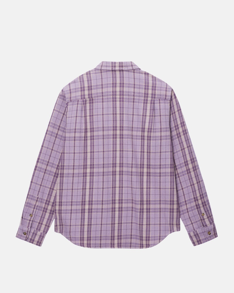 Stüssy Stones Plaid Shirt Long Sleeve Shirt Unisex Lavendel | XJ77-A9-HD