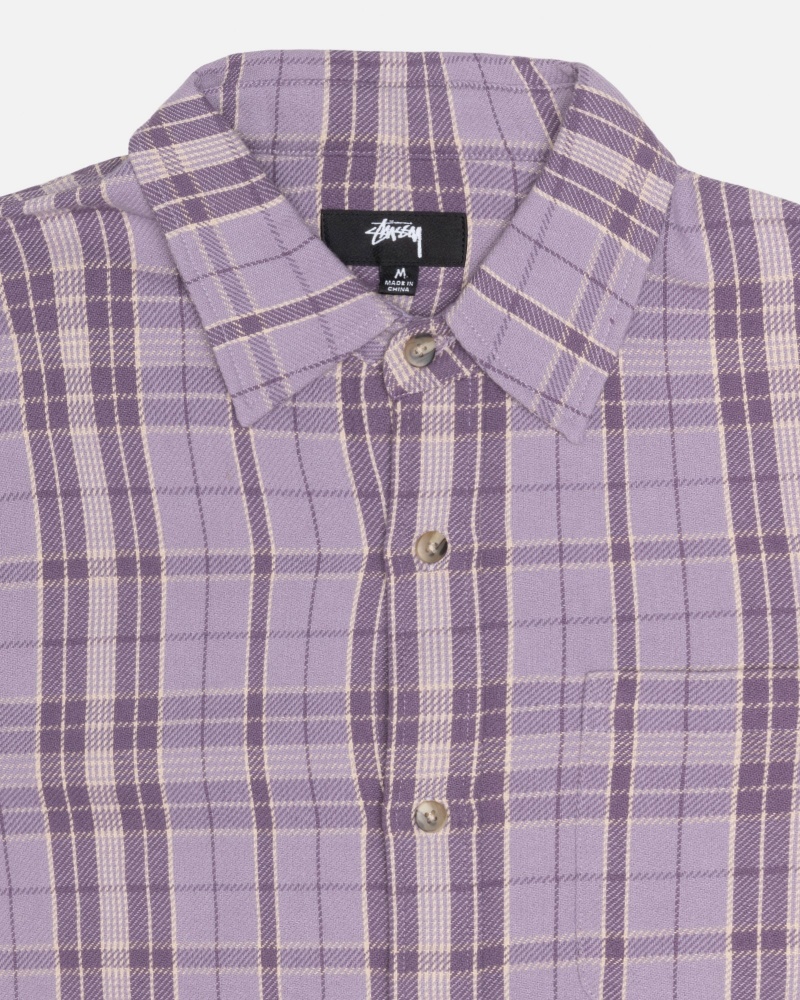 Stüssy Stones Plaid Shirt Long Sleeve Shirt Unisex Lavendel | XJ77-A9-HD