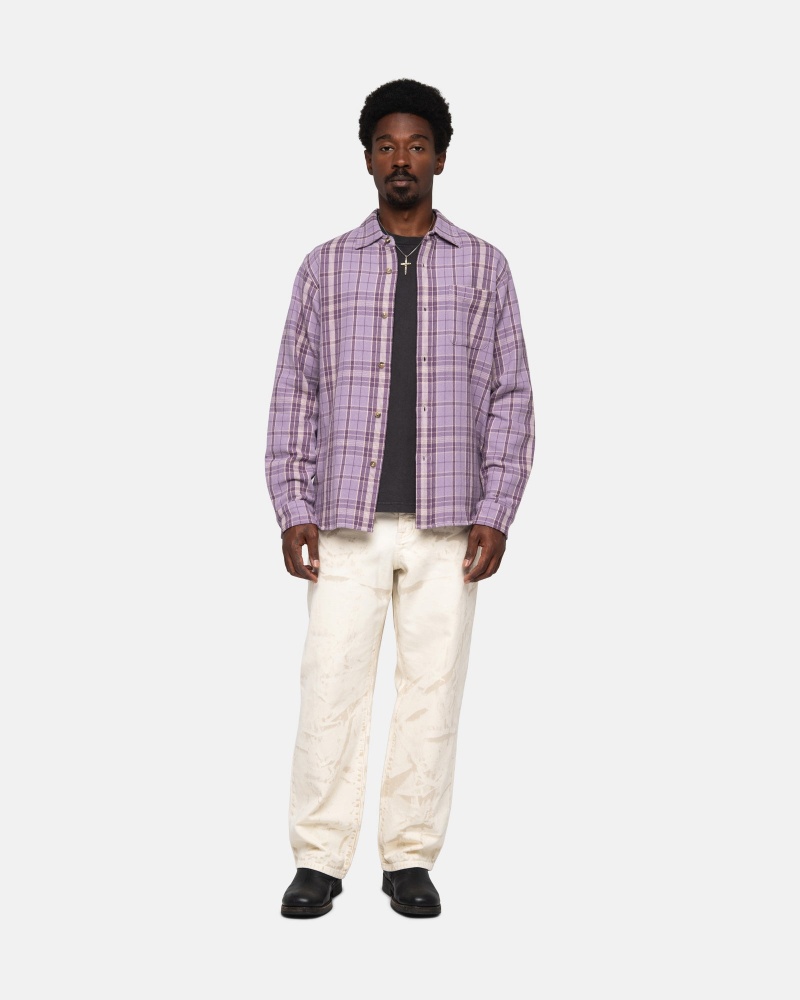 Stüssy Stones Plaid Shirt Long Sleeve Shirt Unisex Lavendel | XJ77-A9-HD