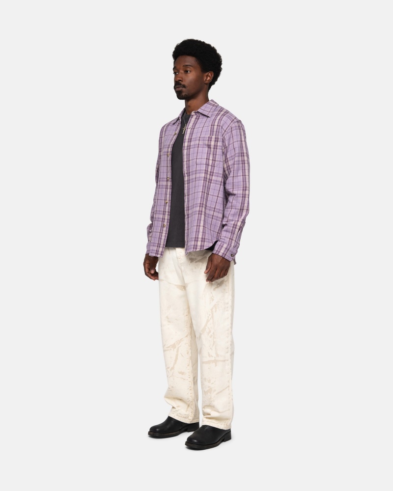 Stüssy Stones Plaid Shirt Long Sleeve Shirt Unisex Lavendel | XJ77-A9-HD