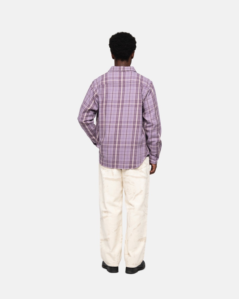 Stüssy Stones Plaid Shirt Long Sleeve Shirt Unisex Lavendel | XJ77-A9-HD