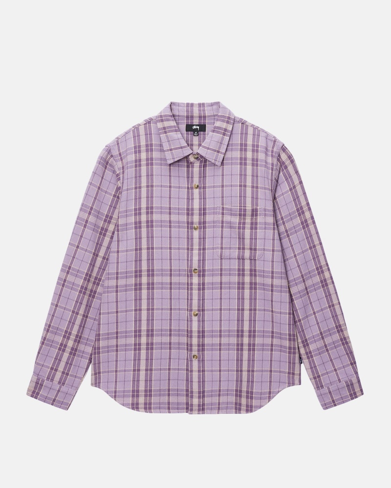 Stüssy Stones Plaid Shirt Long Sleeve Shirt Unisex Lavendel | XJ77-A9-HD