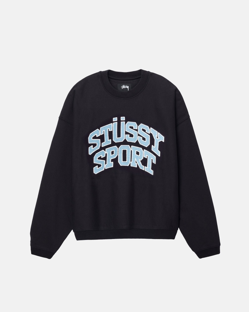 Stüssy Sport Relaxed Oversized Crew Long Sleeve Sweatshirt Unisex Zwart | GS38-N4-CG