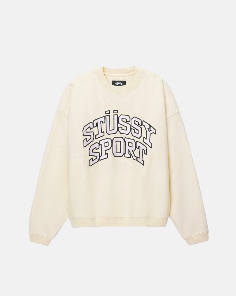 Stüssy Sport Relaxed Oversized Crew Long Sleeve Sweatshirt Unisex Ivory | ZD10-N4-BK