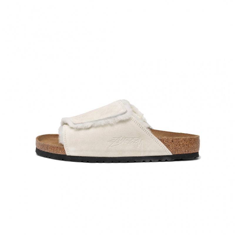 Stüssy & Birkenstock Solana Shearling Badslippers Schoenen Unisex Bone | OX46-N2-NH