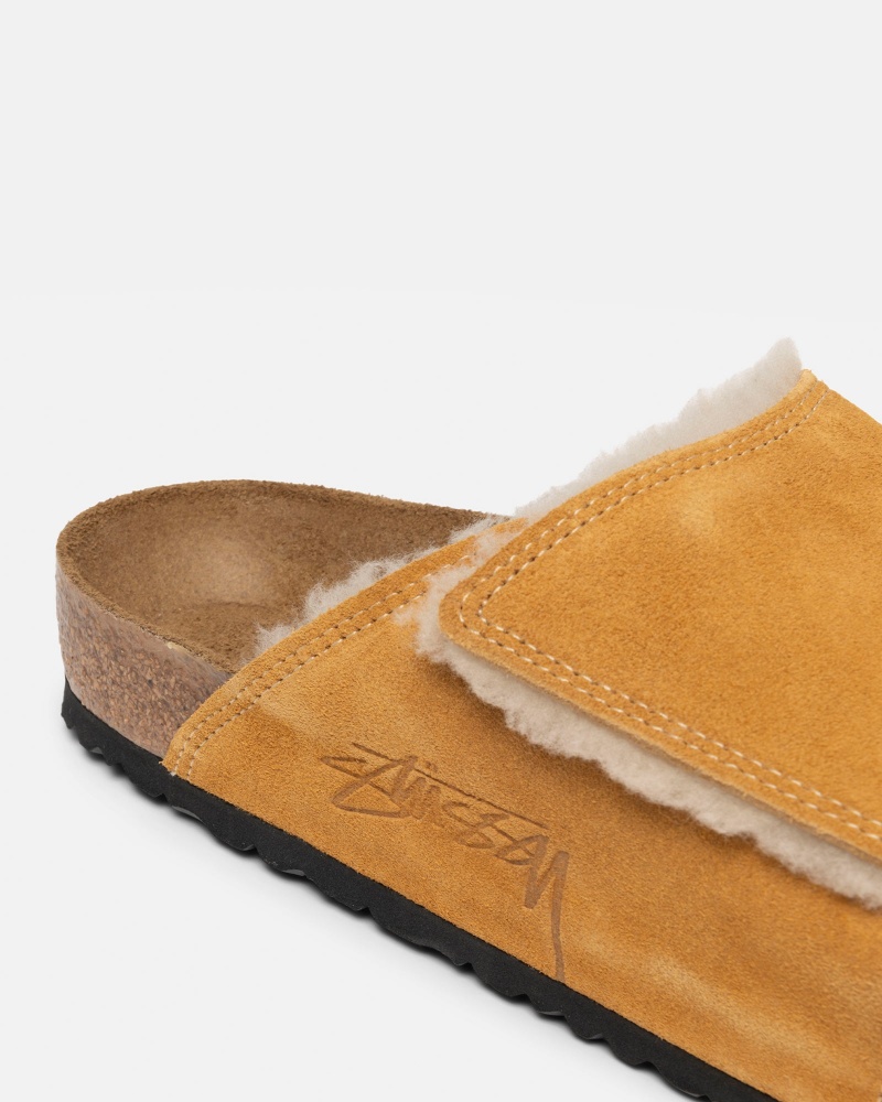 Stüssy & Birkenstock Solana Shearling Badslippers Schoenen Unisex Caramel | YD11-Q8-NB