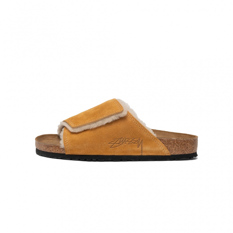 Stüssy & Birkenstock Solana Shearling Badslippers Schoenen Unisex Caramel | YD11-Q8-NB