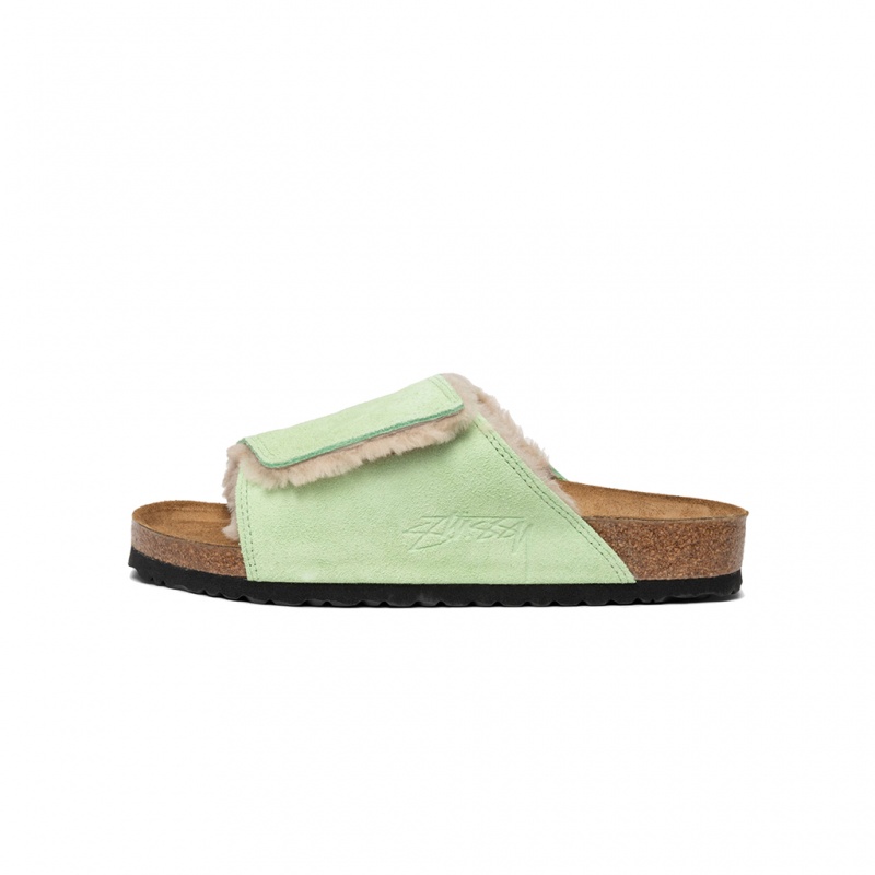 Stüssy & Birkenstock Solana Shearling Badslippers Schoenen Unisex Groen | TX20-X2-IO