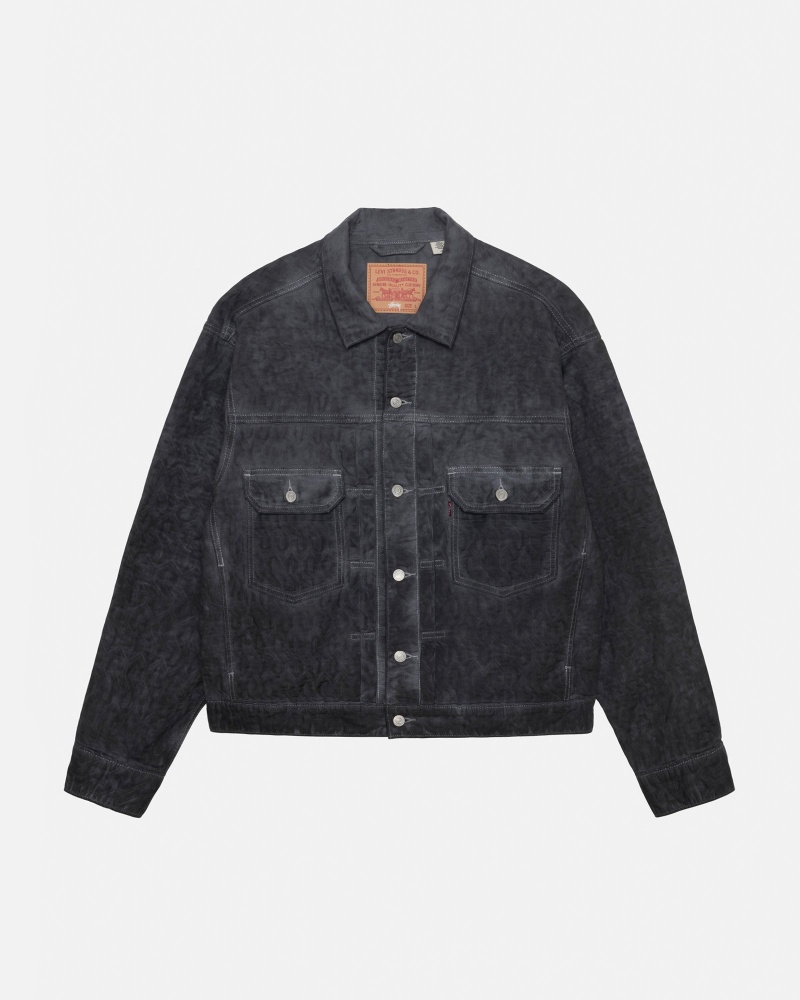 Stüssy & Levi\'s Dyed Jacquard Trucker Jacket Long Sleeve Outerwear Unisex Zwart | VK39-J6-CZ