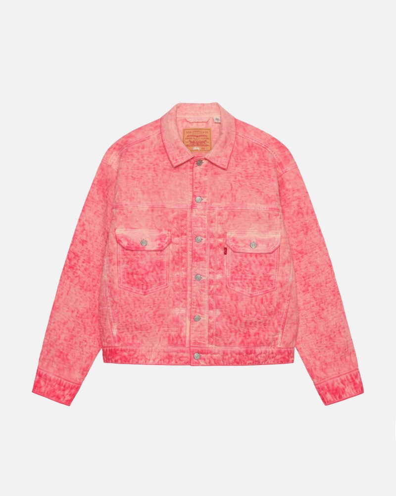 Stüssy & Levi\'s Dyed Jacquard Trucker Jacket Long Sleeve Outerwear Unisex Roze | JA11-M0-PZ