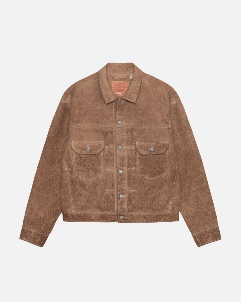 Stüssy & Levi\'s Dyed Jacquard Trucker Jacket Long Sleeve Outerwear Unisex Bruin | NZ28-B8-LG