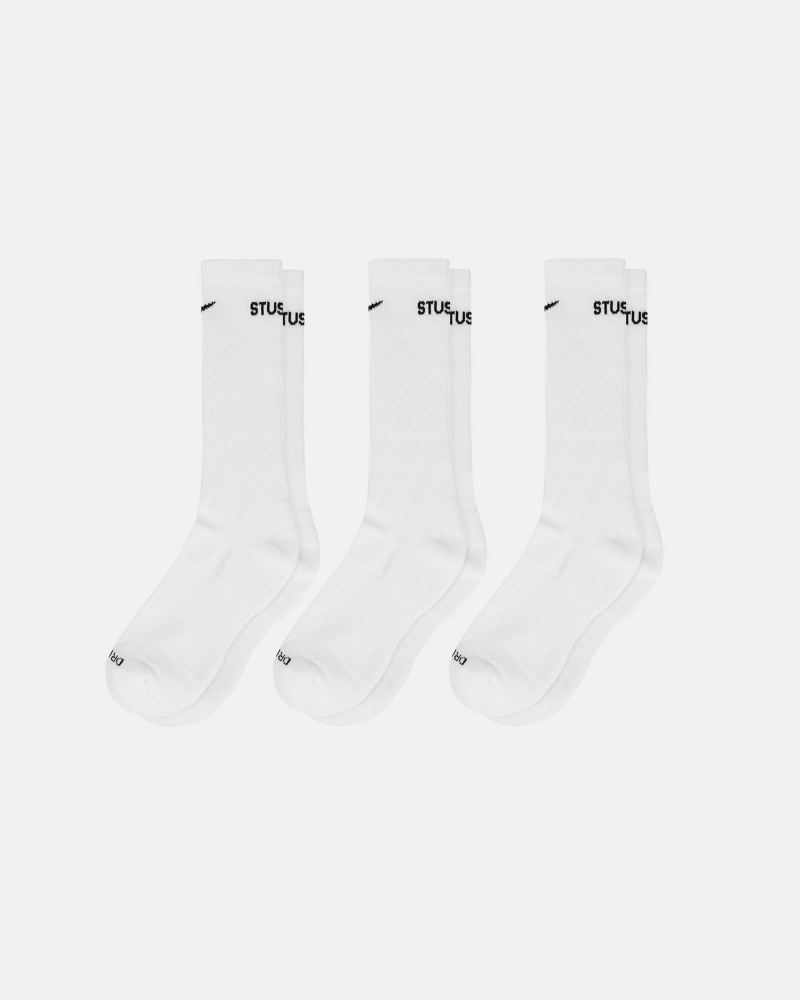 Stüssy & Nike Dri-Fit Crew Sock Pack Sokken Unisex Wit | DF44-H8-GS