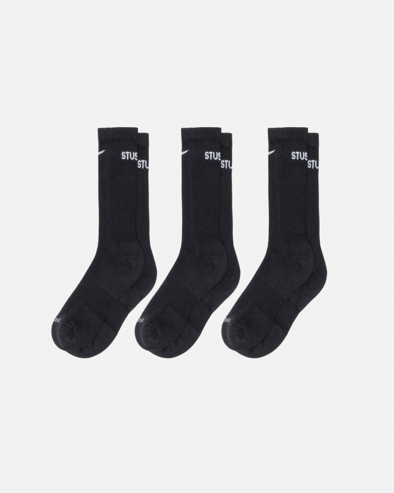 Stüssy & Nike Dri-Fit Crew Sock Pack Sokken Unisex Zwart | RK77-S1-UX