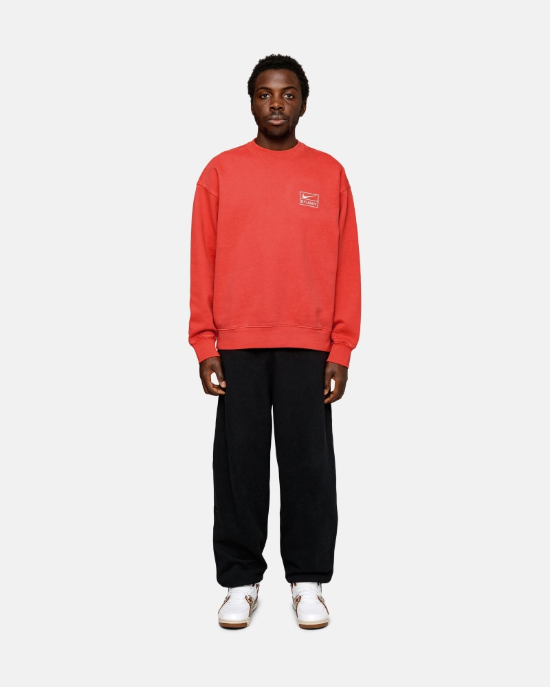 Stüssy & Nike Pigment Dyed Fleece Crew Long Sleeve Sweatshirt Unisex Rood | VL56-V1-XZ