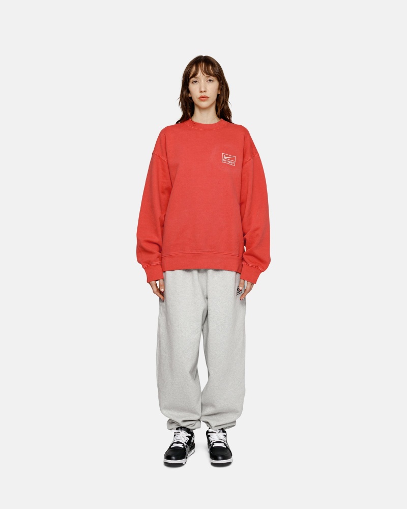 Stüssy & Nike Pigment Dyed Fleece Crew Long Sleeve Sweatshirt Unisex Rood | VL56-V1-XZ