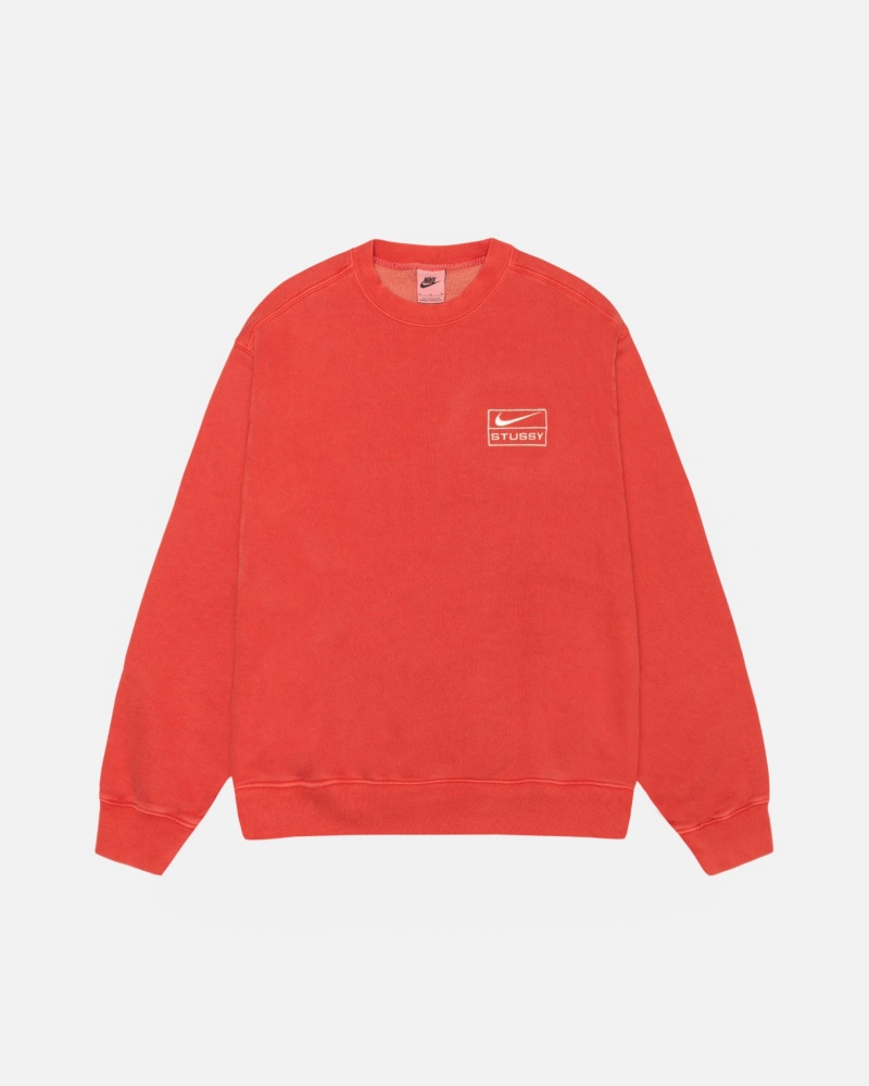 Stüssy & Nike Pigment Dyed Fleece Crew Long Sleeve Sweatshirt Unisex Rood | VL56-V1-XZ