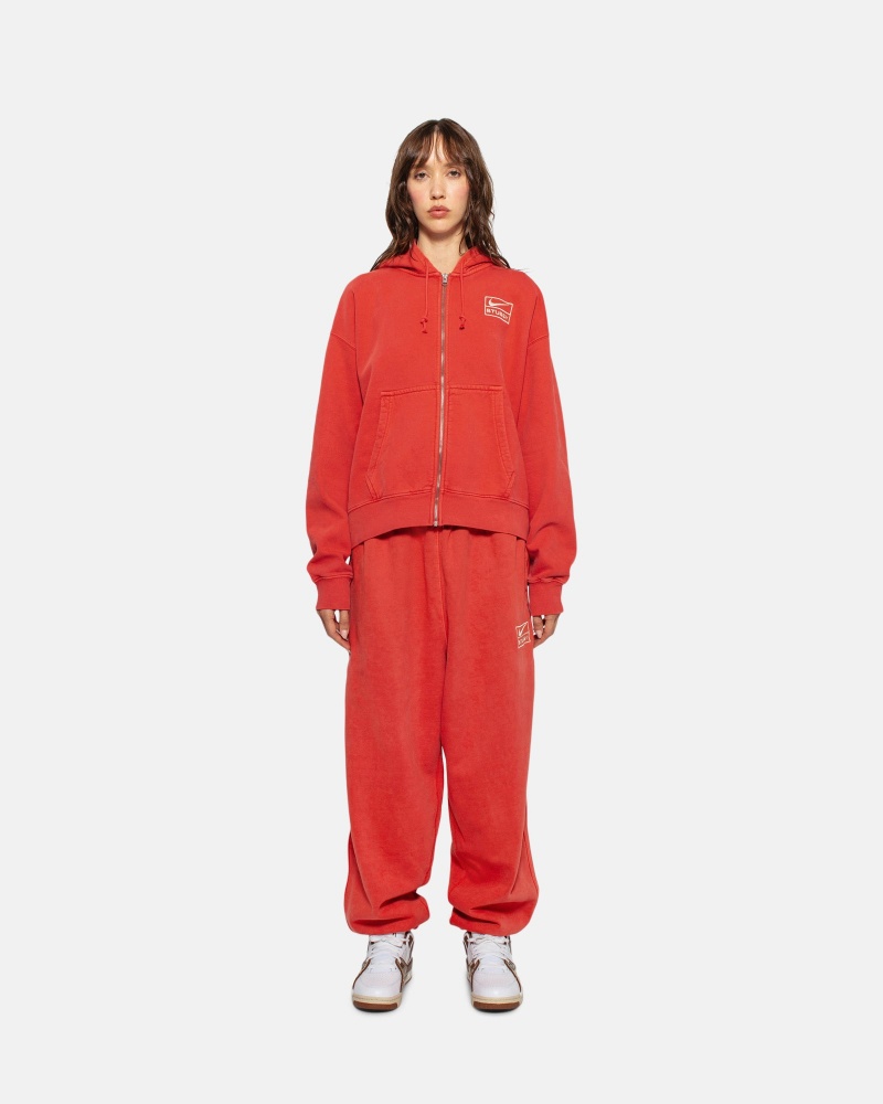 Stüssy & Nike Pigment Dyed Fleece Pant Broek Unisex Rood | OQ42-H4-FC